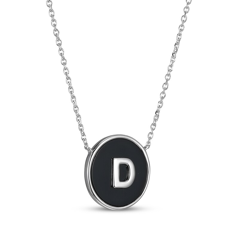 Main Image 2 of Black Agate Letter D Initial Disc Necklace Sterling Silver 18"