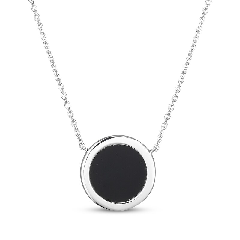 Main Image 3 of Black Agate Letter D Initial Disc Necklace Sterling Silver 18"