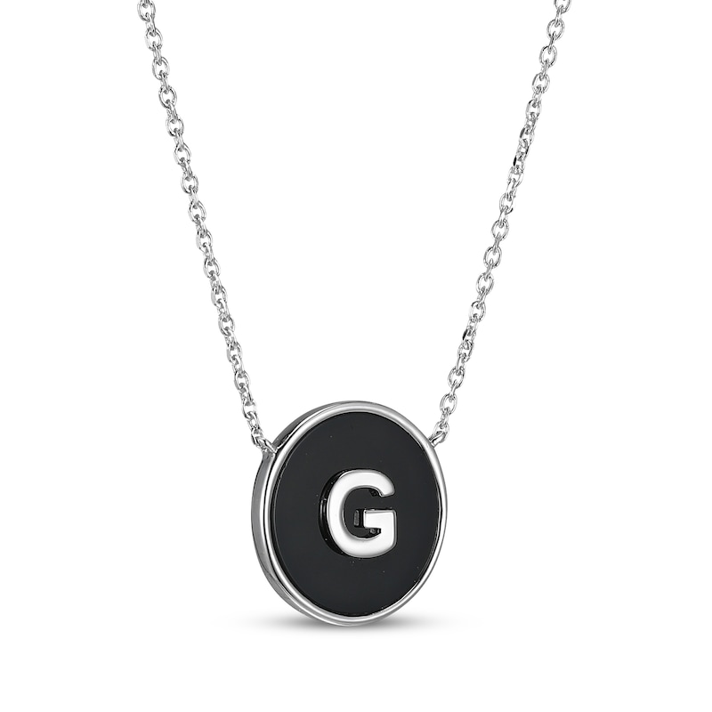 Main Image 2 of Black Agate Letter G Initial Disc Necklace Sterling Silver 18"