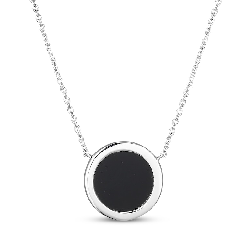 Main Image 3 of Black Agate Letter M Initial Disc Necklace Sterling Silver 18"