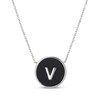 Thumbnail Image 1 of Black Agate Letter V Initial Disc Necklace Sterling Silver 18"