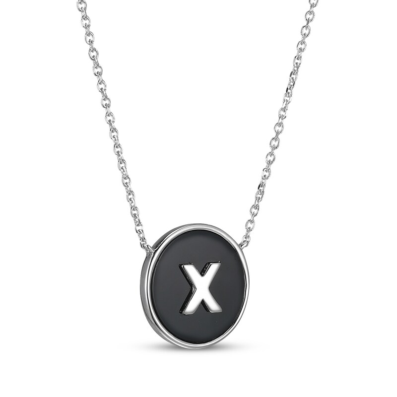 Main Image 2 of Black Agate Letter X Initial Disc Necklace Sterling Silver 18&quot;
