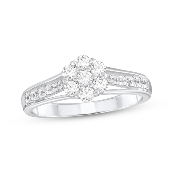 Adore Diamond Flower Engagement Ring 1/2 ct tw 10K White Gold