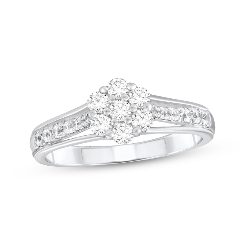 Main Image 1 of Adore Diamond Flower Engagement Ring 1/2 ct tw 10K White Gold