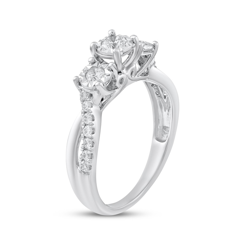 Main Image 2 of Adore Round-Cut Diamond Three-Stone Engagement Ring 1/2 ct tw Sterling Silver
