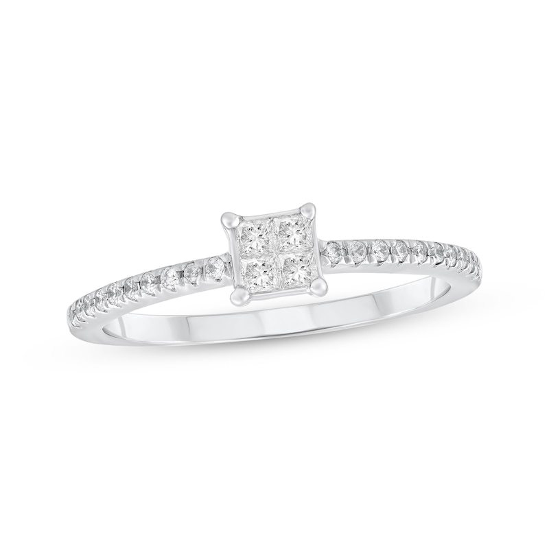 Main Image 1 of Adore Princess-Cut Quad Diamond Engagement Ring 1/4 ct tw 10K White Gold