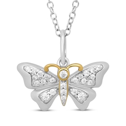 Diamond Butterfly Necklace 1/5 ct tw Sterling Silver & 14K Yellow Gold 18"