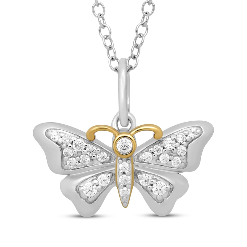 Main Image 1 of Diamond Butterfly Necklace 1/5 ct tw Sterling Silver & 14K Yellow Gold 18"