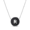 Thumbnail Image 1 of Black Agate Letter R Initial Disc Necklace Sterling Silver 18"