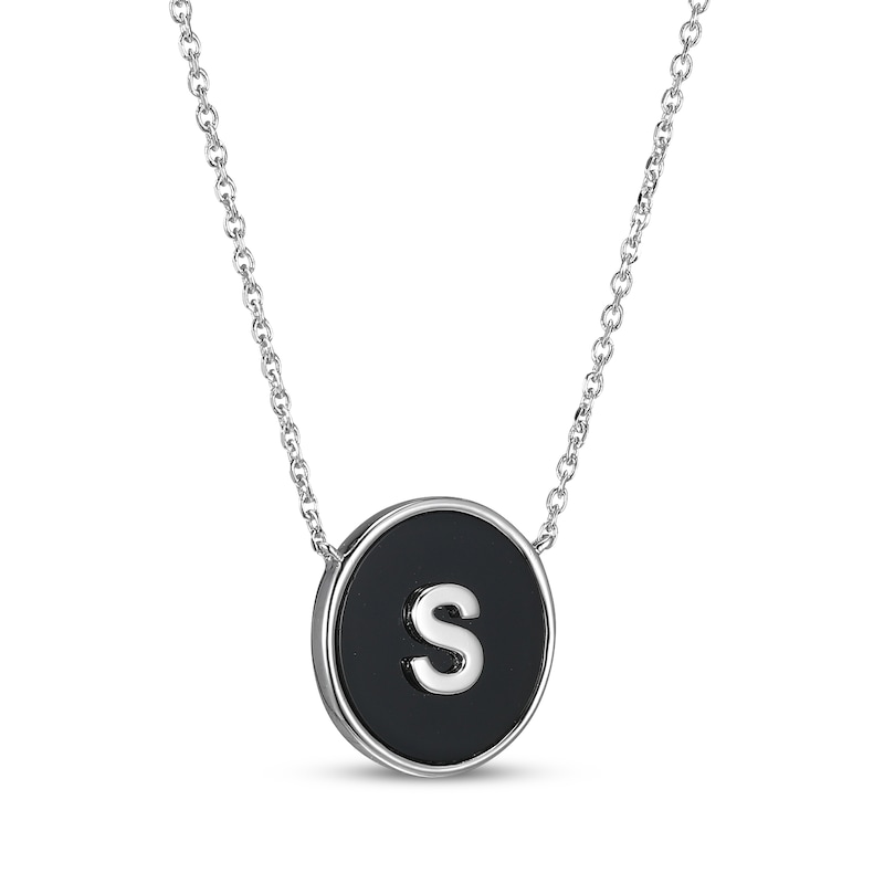 Main Image 2 of Black Agate Letter S Initial Disc Necklace Sterling Silver 18"