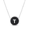 Thumbnail Image 1 of Black Agate Letter T Initial Disc Necklace Sterling Silver 18"