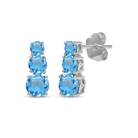 Swiss Blue Topaz Graduated Three-Stone Earrings Sterling Silver