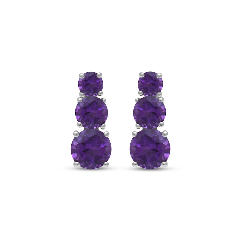 Main Image 2 of Amethyst Graduated Three-Stone Earrings Sterling Silver