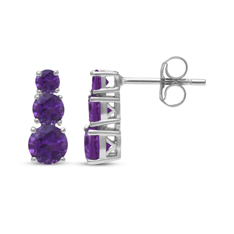 Main Image 3 of Amethyst Graduated Three-Stone Earrings Sterling Silver