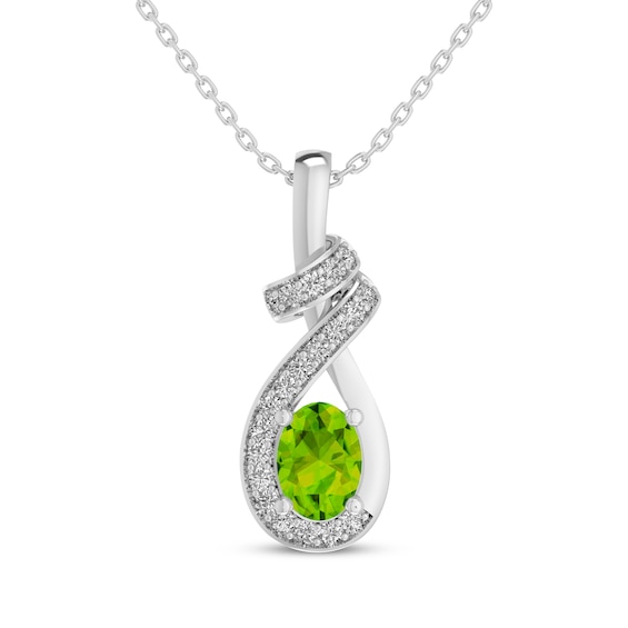 Oval-Cut Peridot & White Lab-Created Sapphire Swirl Necklace Sterling Silver 18"