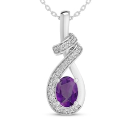 Oval-Cut Amethyst & White Lab-Created Sapphire Swirl Necklace Sterling Silver 18"