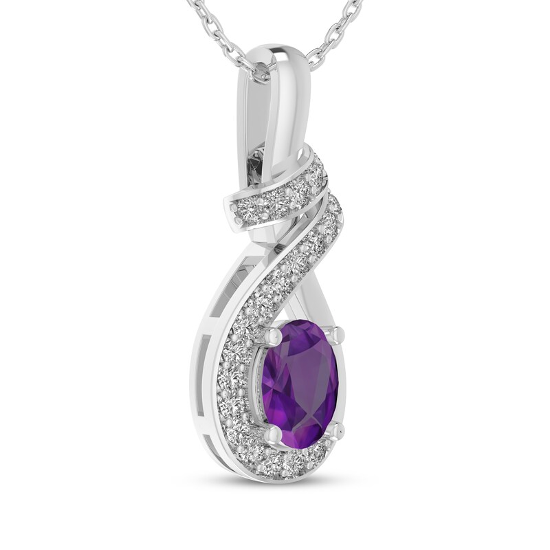 Main Image 2 of Oval-Cut Amethyst & White Lab-Created Sapphire Swirl Necklace Sterling Silver 18"