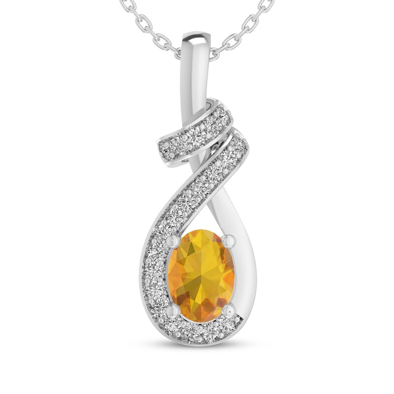 Main Image 1 of Oval-Cut Citrine & White Lab-Created Sapphire Swirl Necklace Sterling Silver 18"