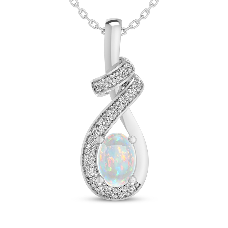 Main Image 1 of Oval-Cut Lab-Created Opal & White Lab-Created Sapphire Swirl Necklace Sterling Silver 18"