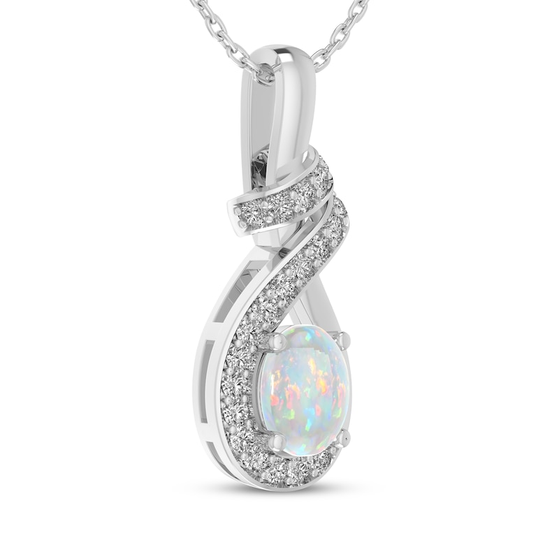 Main Image 2 of Oval-Cut Lab-Created Opal & White Lab-Created Sapphire Swirl Necklace Sterling Silver 18"