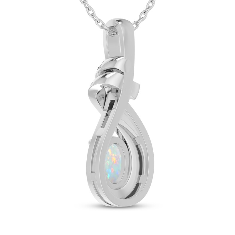 Main Image 3 of Oval-Cut Lab-Created Opal & White Lab-Created Sapphire Swirl Necklace Sterling Silver 18"
