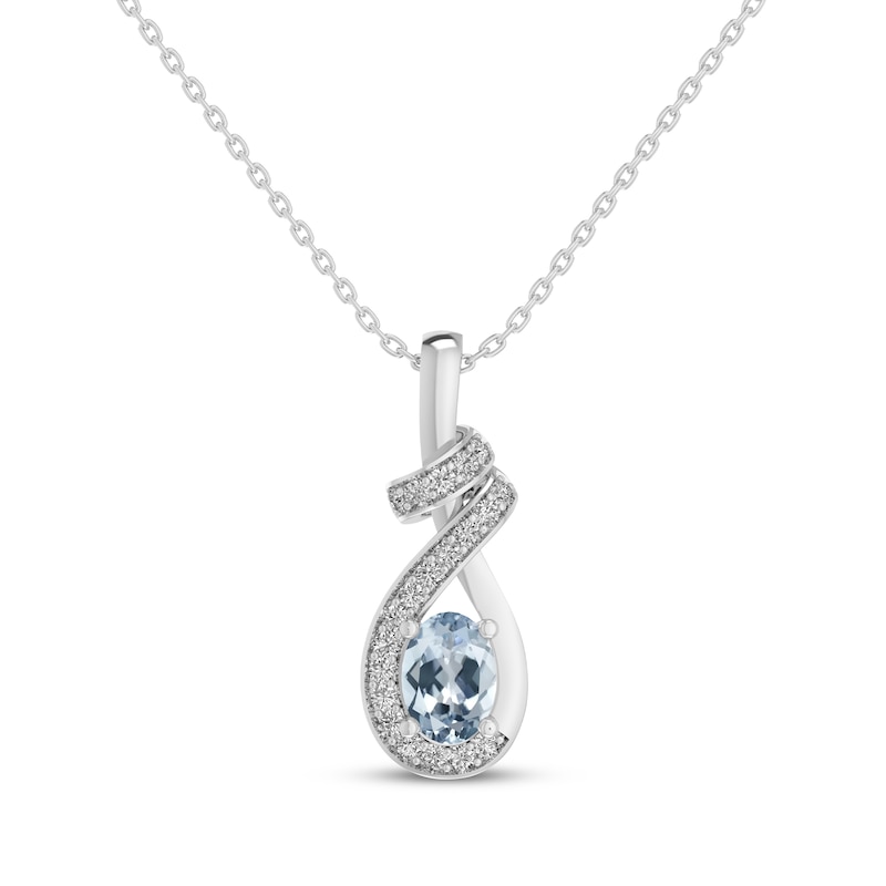 Main Image 1 of Oval-Cut Aquamarine & White Lab-Created Sapphire Ribbon Necklace Sterling Silver 18&quot;
