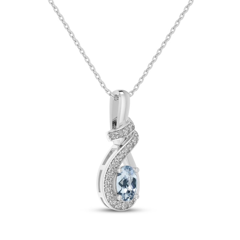 Main Image 2 of Oval-Cut Aquamarine & White Lab-Created Sapphire Ribbon Necklace Sterling Silver 18&quot;