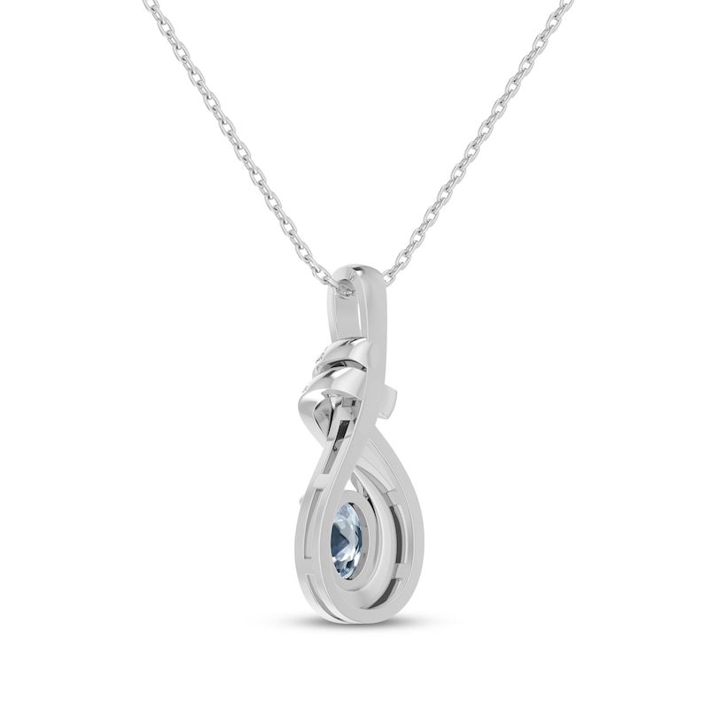 Main Image 3 of Oval-Cut Aquamarine & White Lab-Created Sapphire Ribbon Necklace Sterling Silver 18&quot;