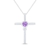 Thumbnail Image 1 of Heart-Shaped Amethyst & White Lab-Created Sapphire Cross Necklace Sterling Silver 18"