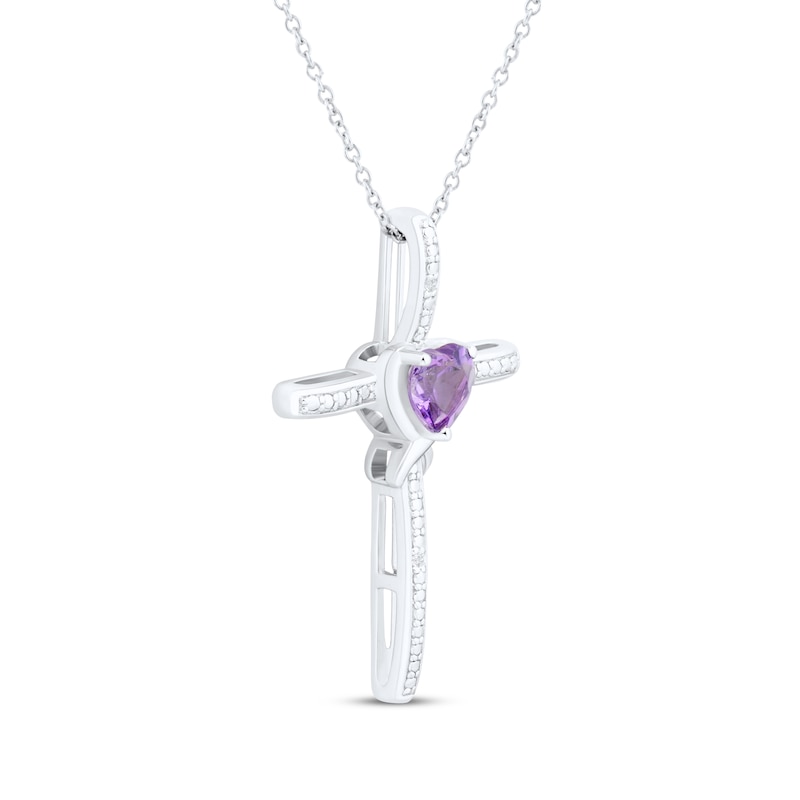 Main Image 2 of Heart-Shaped Amethyst & White Lab-Created Sapphire Cross Necklace Sterling Silver 18"