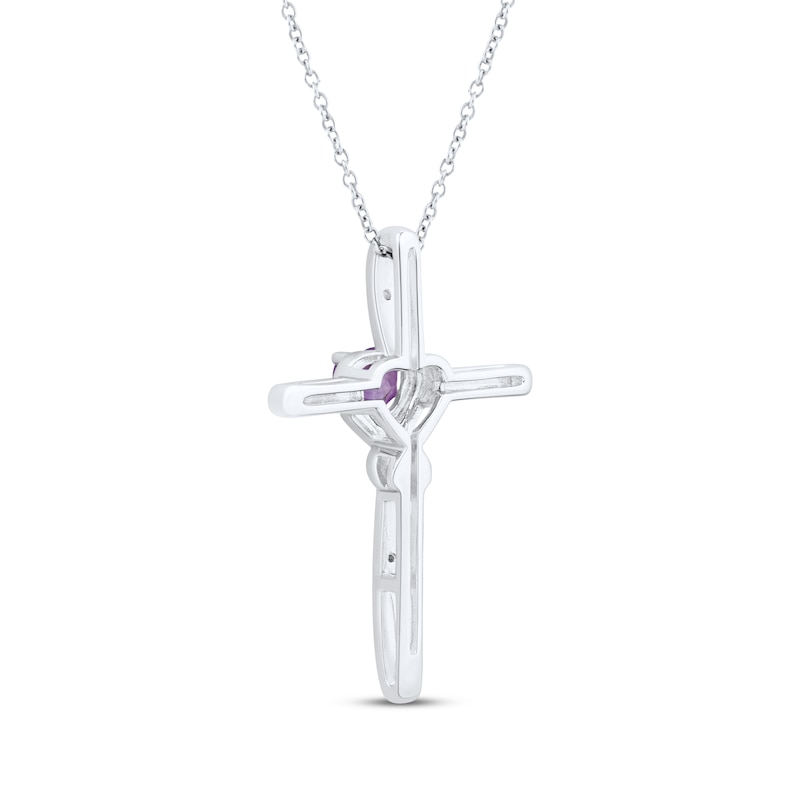 Main Image 3 of Heart-Shaped Amethyst & White Lab-Created Sapphire Cross Necklace Sterling Silver 18"