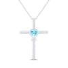 Thumbnail Image 1 of Heart-Shaped Swiss Blue Topaz & White Lab-Created Sapphire Cross Necklace Sterling Silver 18"