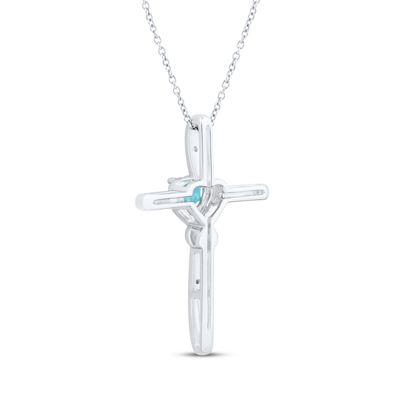 Main Image 3 of Heart-Shaped Swiss Blue Topaz & White Lab-Created Sapphire Cross Necklace Sterling Silver 18"