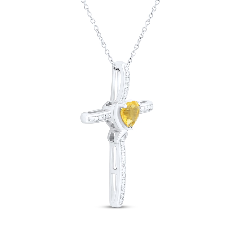 Main Image 2 of Heart-Shaped Citrine & White Lab-Created Sapphire Cross Necklace Sterling Silver 18"