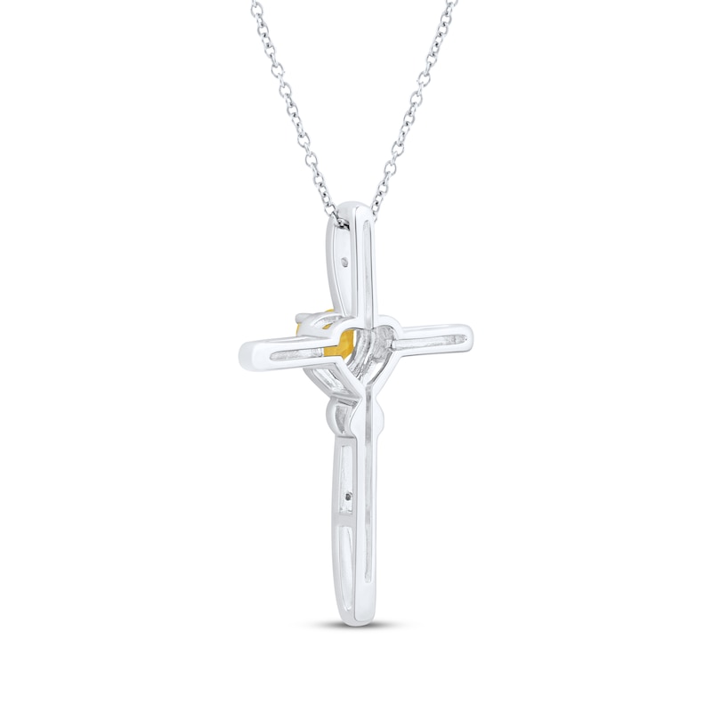 Main Image 3 of Heart-Shaped Citrine & White Lab-Created Sapphire Cross Necklace Sterling Silver 18"