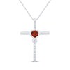 Thumbnail Image 1 of Heart-Shaped Garnet & White Lab-Created Sapphire Cross Necklace Sterling Silver 18&quot;