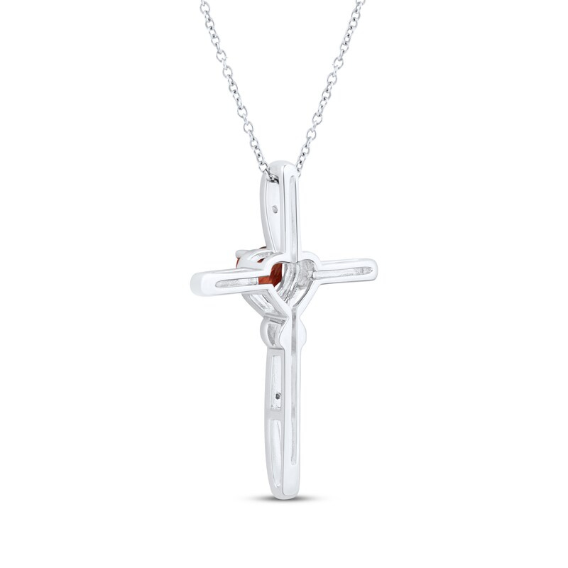 Main Image 3 of Heart-Shaped Garnet & White Lab-Created Sapphire Cross Necklace Sterling Silver 18&quot;