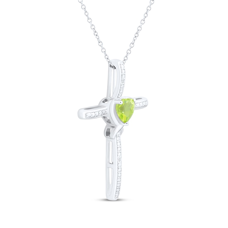 Main Image 2 of Heart-Shaped Peridot & White Lab-Created Sapphire Cross Necklace Sterling Silver 18"