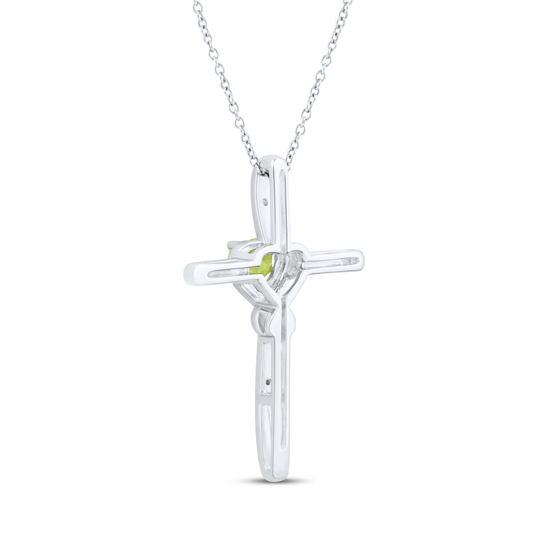 Main Image 3 of Heart-Shaped Peridot & White Lab-Created Sapphire Cross Necklace Sterling Silver 18"