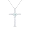Thumbnail Image 1 of Heart-Shaped Aquamarine & White Lab-Created Sapphire Cross Necklace Sterling Silver 18&quot;