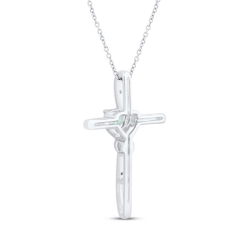 Main Image 3 of Heart-Shaped Aquamarine & White Lab-Created Sapphire Cross Necklace Sterling Silver 18&quot;