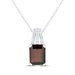 Emerald-Cut Garnet & White Lab-Created Sapphire Necklace Sterling Silver 18"