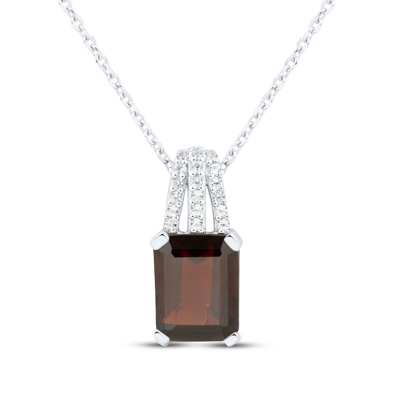 Main Image 1 of Emerald-Cut Garnet & White Lab-Created Sapphire Necklace Sterling Silver 18"