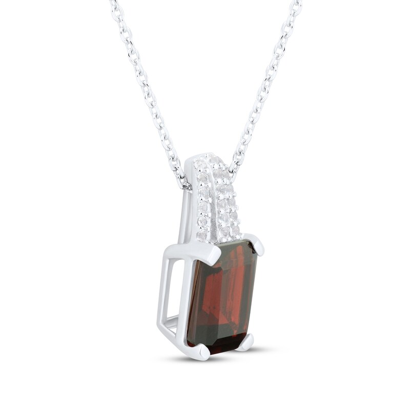 Main Image 2 of Emerald-Cut Garnet & White Lab-Created Sapphire Necklace Sterling Silver 18"