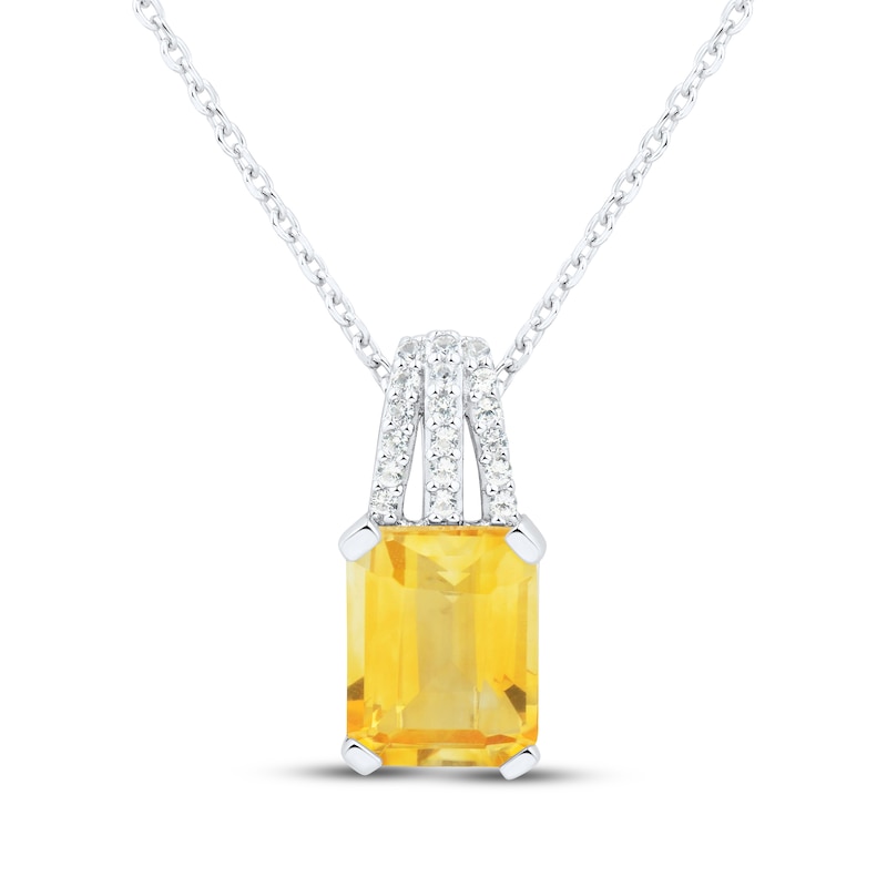 Main Image 1 of Emerald-Cut Citrine & White Lab-Created Sapphire Necklace Sterling Silver 18"