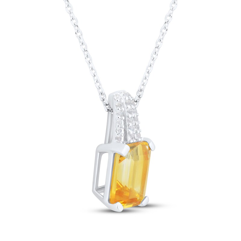 Main Image 2 of Emerald-Cut Citrine & White Lab-Created Sapphire Necklace Sterling Silver 18"