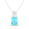 Thumbnail Image 1 of Emerald-Cut Swiss Blue Topaz & White Lab-Created Sapphire Necklace Sterling Silver 18"