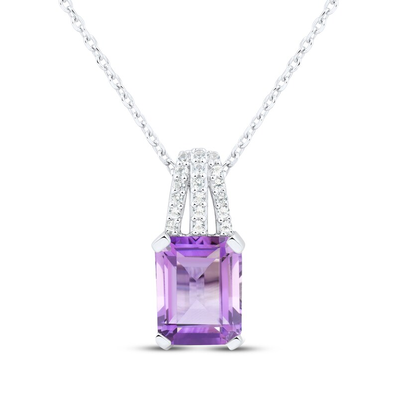 Main Image 1 of Emerald-Cut Amethyst & White Lab-Created Sapphire Necklace Sterling Silver 18"