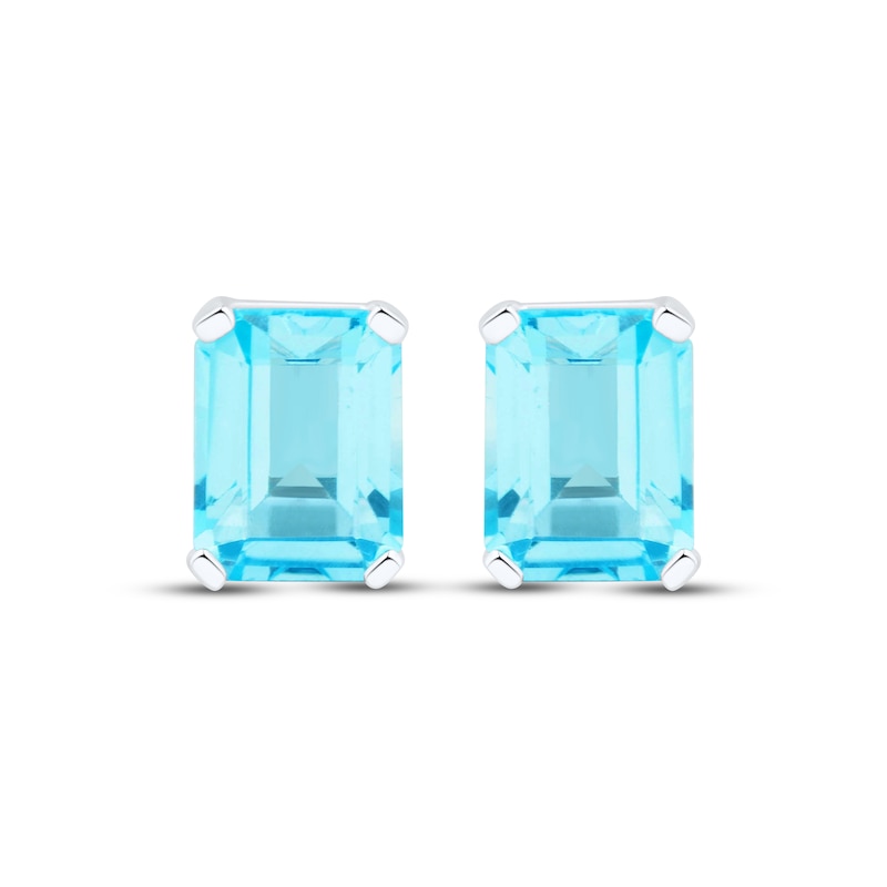 Main Image 2 of Emerald-Cut Swiss Blue Topaz Stud Earrings Sterling Silver