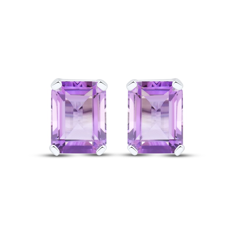 Main Image 2 of Emerald-Cut Amethyst Stud Earrings Sterling Silver
